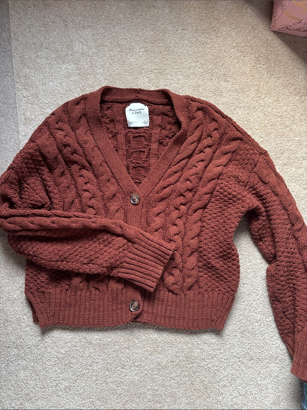 Abercrombie & Fitch Women's Rust-Brown Cable Knit Button Cardigan